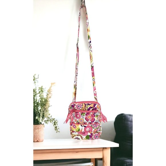 Vera Bradley Clementine Crossbody Bag Hipster Purse Pink/Yellow 8"x6" - Picture 1 of 16